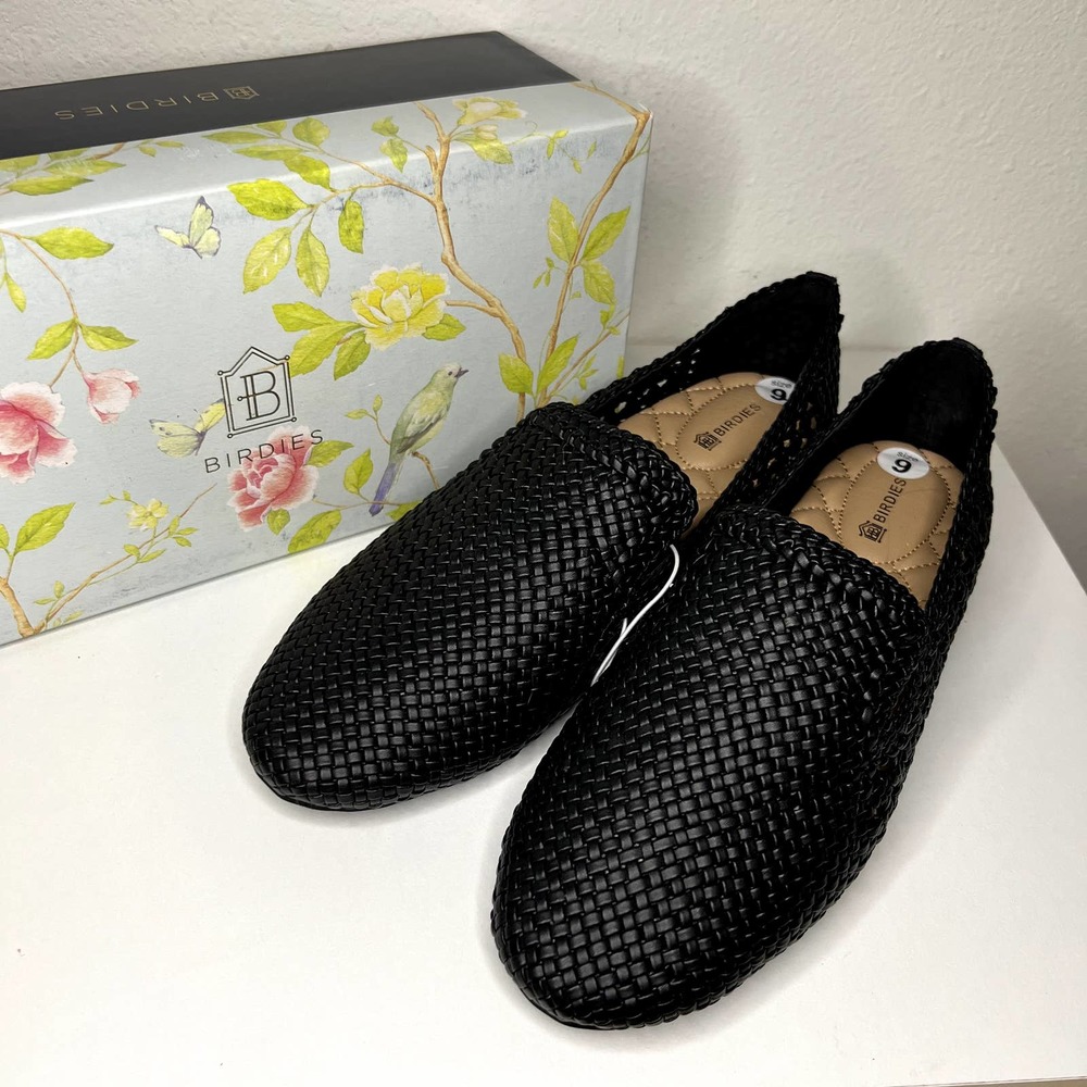 Birdies Black Woven Starling Vegan Leather Loafer Flat NEW NWB Size 9